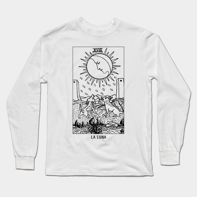 "La Luna" The Moon Tarot Card Black and White Long Sleeve T-Shirt by AbundanceSeed